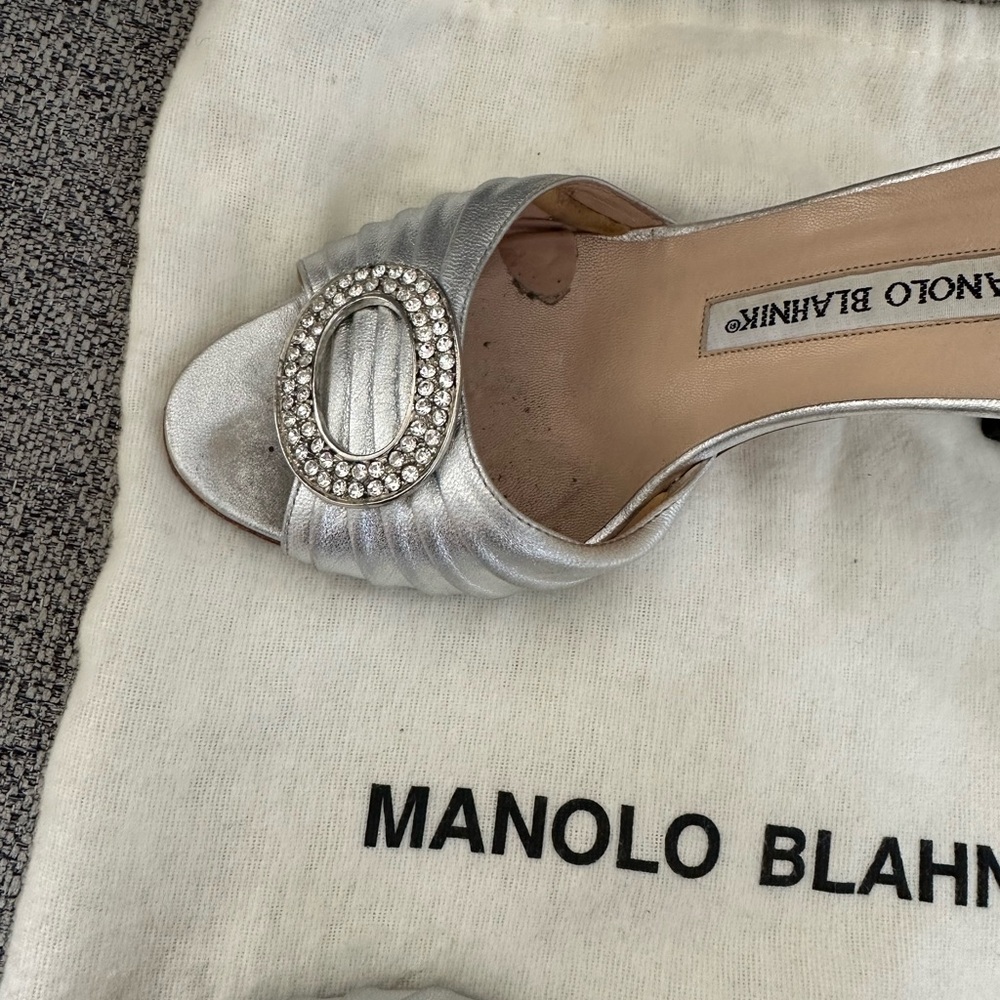 Manolo Blahnik Silver D’Orsay sandal shoes